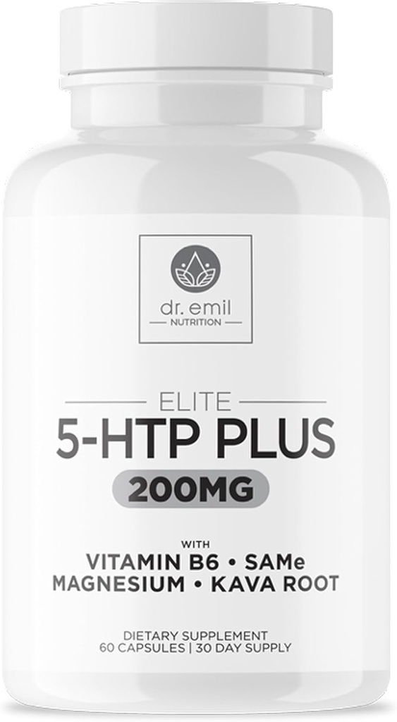 200 MG 5-HTP Elite con Kava Root Extract, Magnesium & SAM-e para mantener el sueño normal saludable " Crear un sentido del bienestar - 5HTP Suplemento con vitamina B6 - 60 cápsulas, 30 servicios