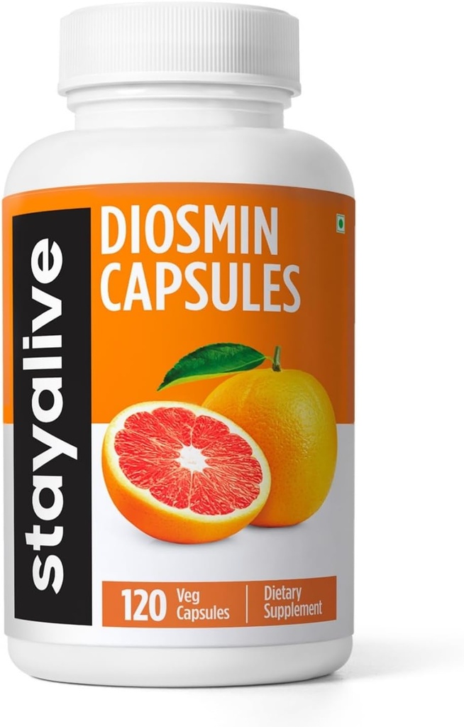 STAY ALIVE Complejo Diosmin puro 1000mg Fórmula, 120 cápsulas, Citrus Bioflavonoids Rich Fruit Extract, 2 Month Supply, 100% Vegetariano, No GMO & Gluten Free Diosmin Supplement