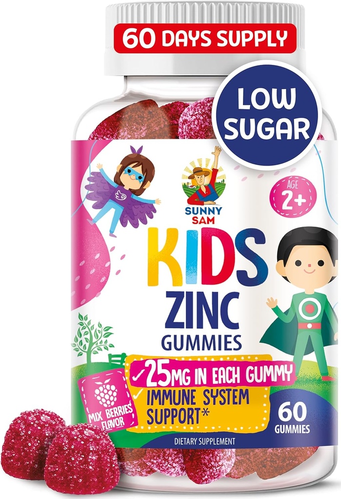 Zinc Gummies para niños - Chewable Zinc Gummy Suplemento para niños Apoyo inmunológico - bajo azúcar natural antioxidante no GMO Vitamina Chewables para niños pequeños y adolescentes - 60 Gummies