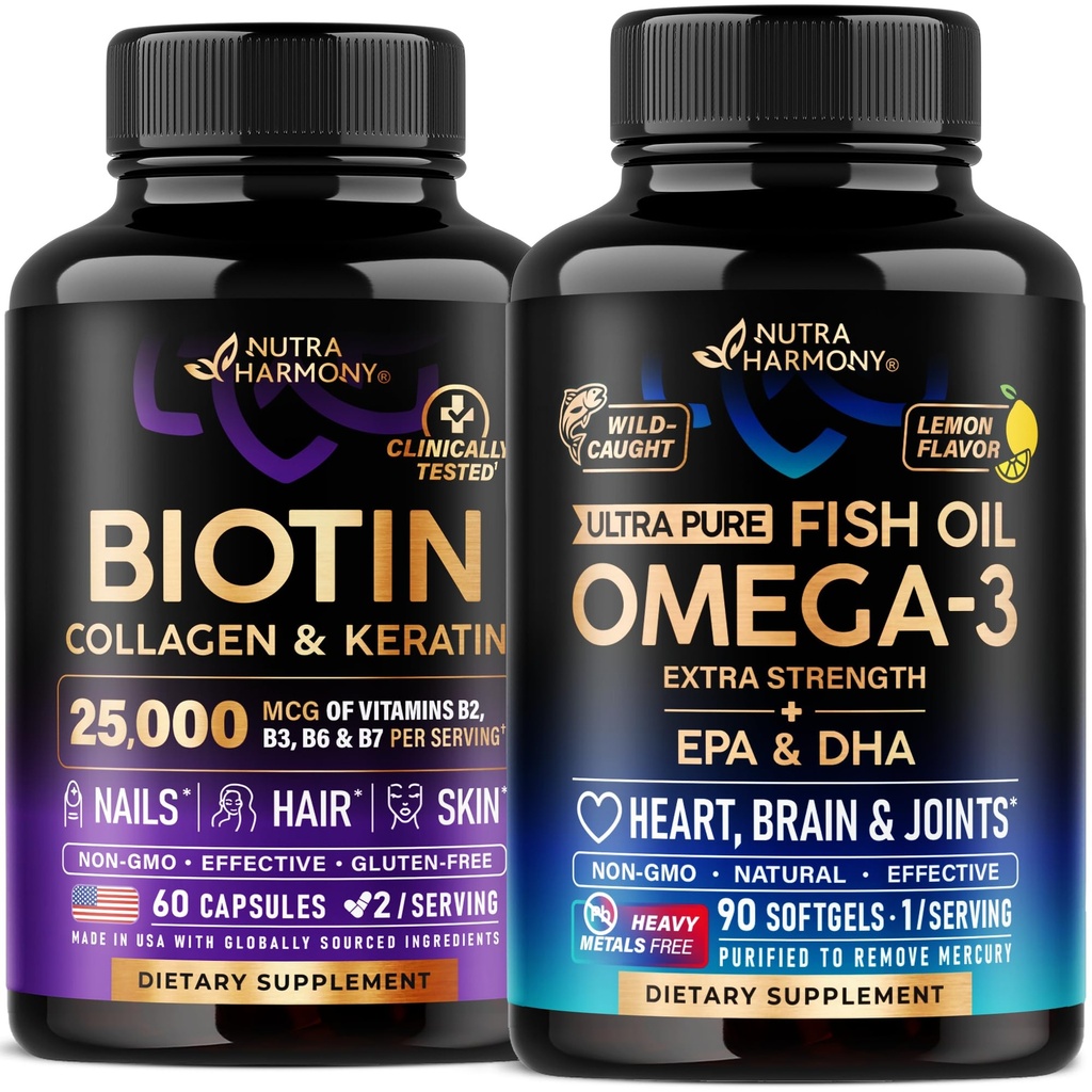 Biotin, Collagen, Keratin Capsules & Omega 3 Fish Oil Softgels