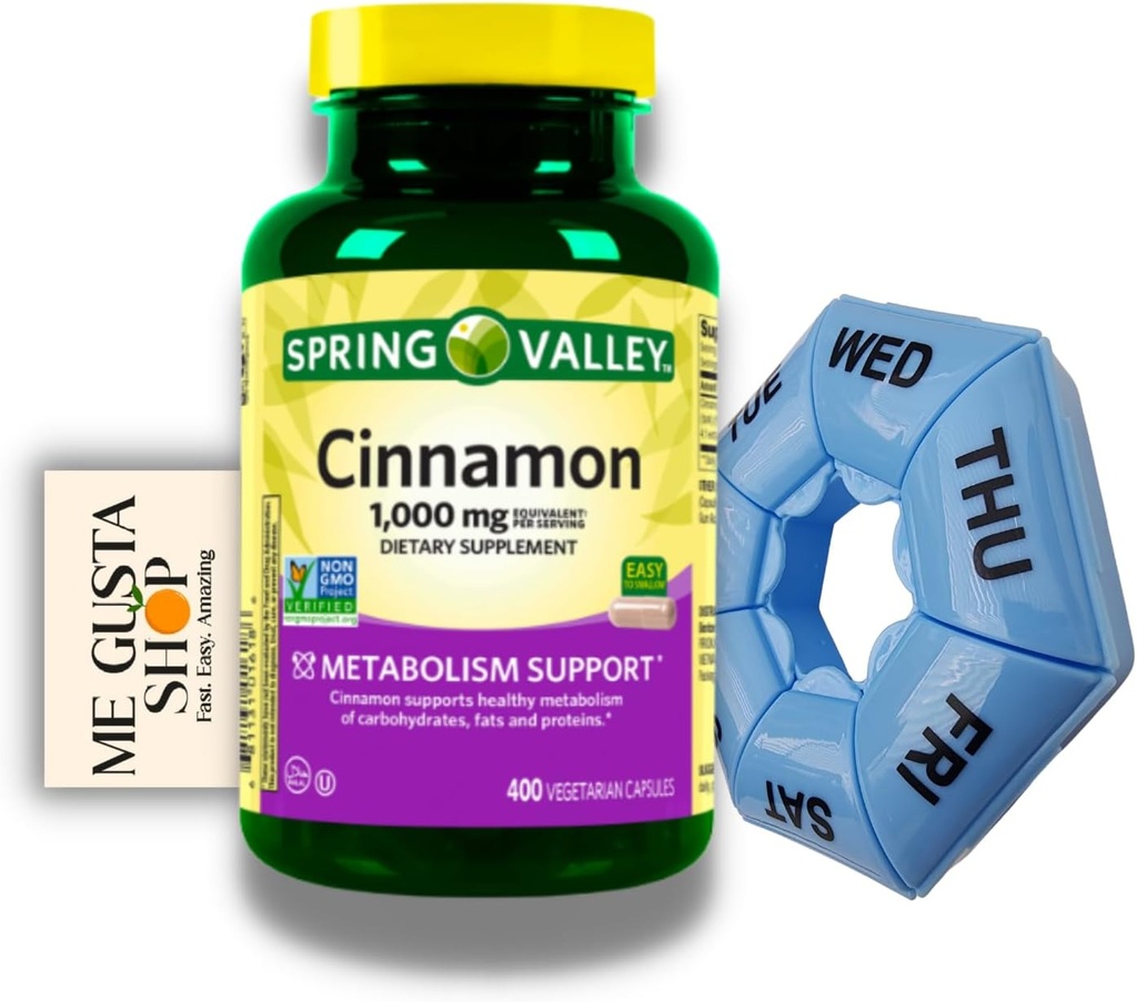 Spring Valley Cinnamon 1000 mg Suplemento dietético, 400 cápsulas con cuenta con organizador de píldoras