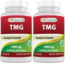 Mejores Naturales TMG Trimetilglicina (como Betaine Anhydrous) 1000 mg Servir - 120 cápsulas - Niveles de Homocisteína Saludable y Soporte de Metilación (120 Cuenta (Pack de 2))