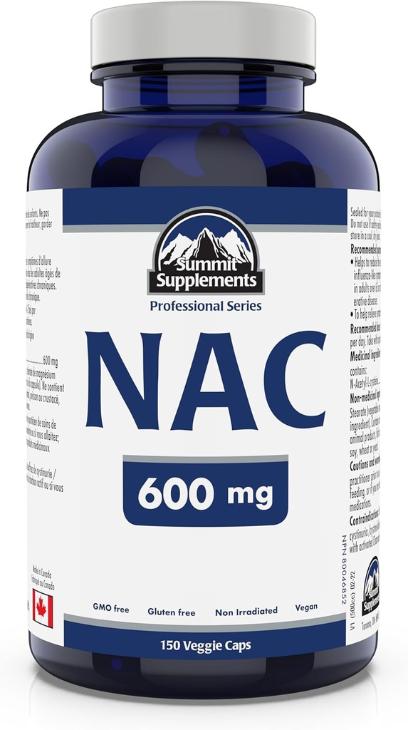 Suplementos de la Cumbre - NAC Supplement 600mg, Nac n-Acetyl cysteine, Supports Antioxidant Glutathione Levels, Immune System Support, Liver Support - Product of Canada - 150 Capsules