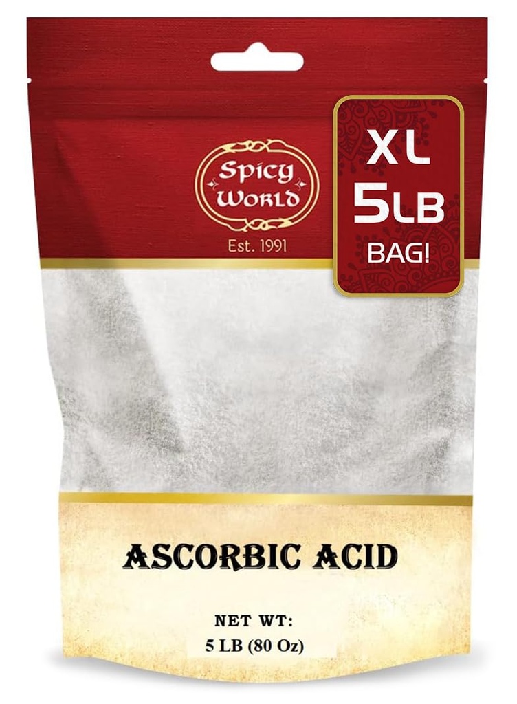 Spicy World Ascorbic Acid Vitamin C Powder 5 LB - Suplemento dietético, Pure VIT C Powder USP Bulk