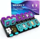Extra Large Weekly Pill Organizer 2 veces al día - Airtight Pill Box 7 día - Funda de vitaminas de Pm - Contenedor de medicina Dos semanas Suplemento Holder Almacenamiento diario de medicamentos Twice Med XL Green/Purple