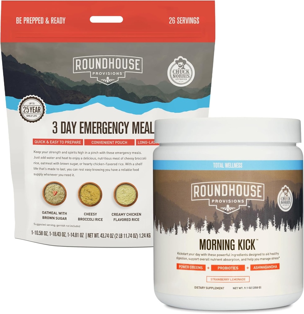 ROUNDHOUSE PROVISION Mañana Kick y 3 días de comida de emergencia Kit Bundle