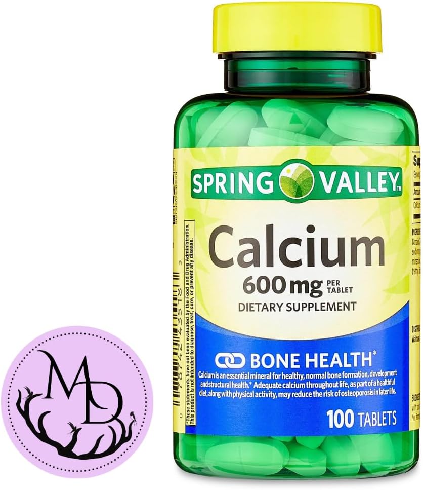 Genérico Valle de la Primavera Calcio 600 mg, Suplemento dietético, Calcio de Bone Health + Incluye Pegatina de la Tienda Dri (100)