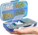 Blue and Rose Airtight Pill Organizer Pill Box Dispensador de gran pill Inicio Sujetador de viaje Portable Vitamina Sorter Jumbo Tamaño 8 Compartimiento Vitamina Container Medicina diaria Esenciales de viaje