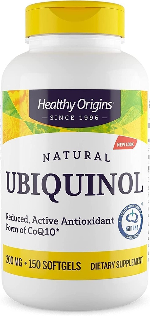 Orígenes saludables Ubiquinol (formulario activo de CoQ10), 200 mg - Kaneka Ubiquinol Suplementos para la salud cardíaca " Apoyo antioxidante - Gluten-Free " Non-GMO Suplemento - 150 Softgels