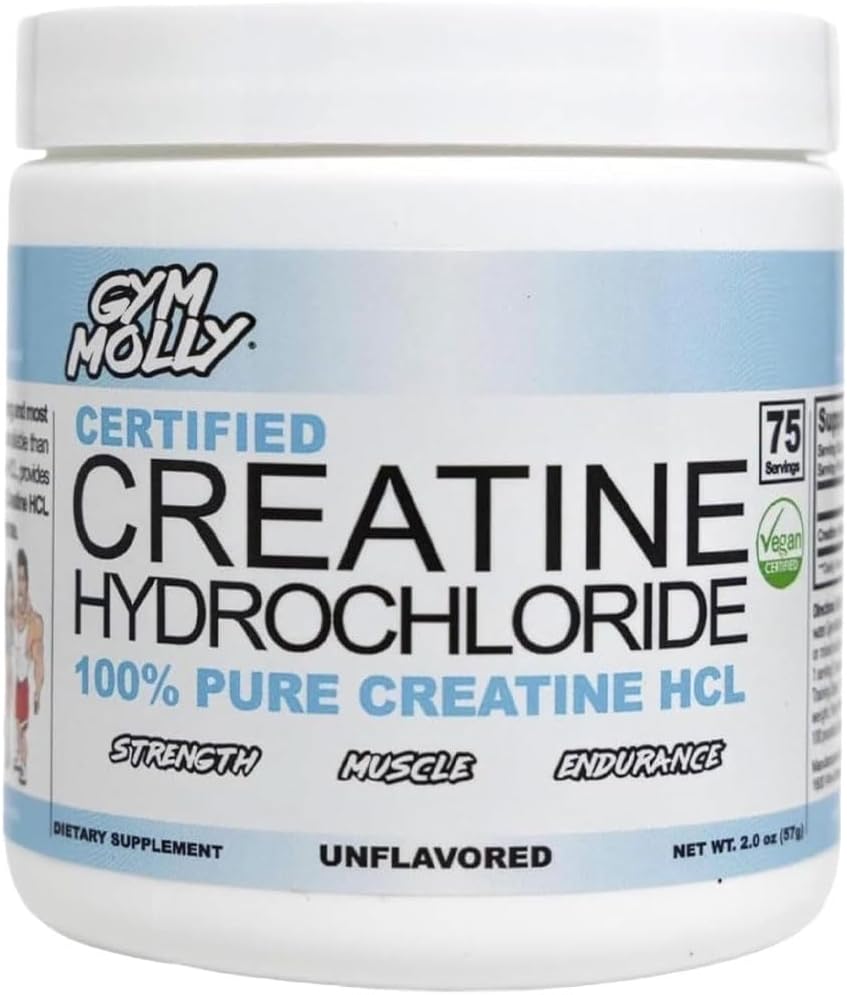 Gym Molly Cretine Hydrochloride Powder, Highly Soluble Creatine Hydrochloride, Unflavoured, Vegan, Workout Supplement for Men and Women, Muscle Builder Creatine Supplement (75 Servings, 750mg)