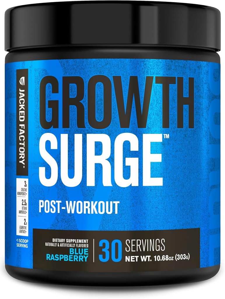 Crecimiento de la fábrica Jacked Surge Creatine Post Workout w/L-Carnitine - Daily Muscle Builder & Recovery Supplement with Creatine Monohydrate, Betaine, L-Carnitine L-Tartrate - 30 Servings, Blue Raspberry