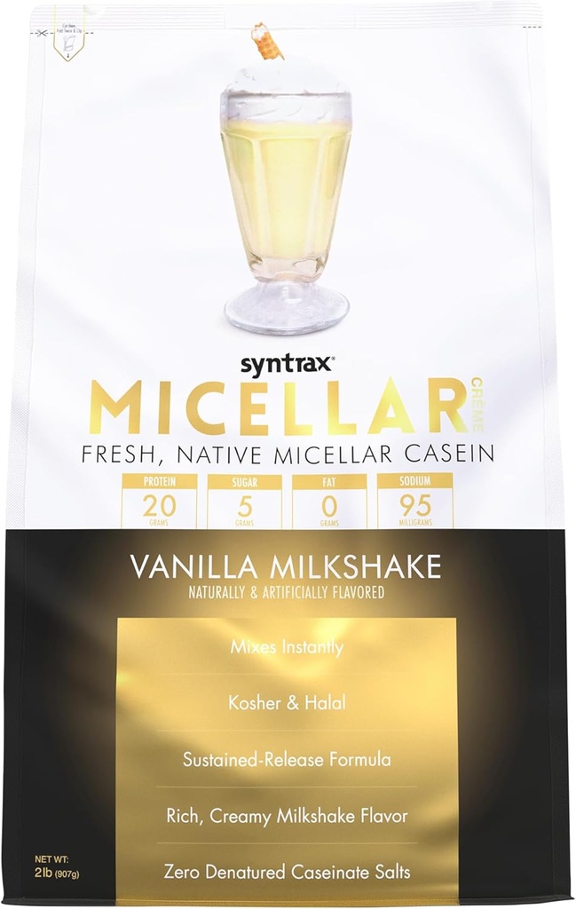 Sintrax Nutrition Micellar Creme Protein Powder, Fresh, Native Micellar Casein, Vanilla Milkshake, 2 lbs