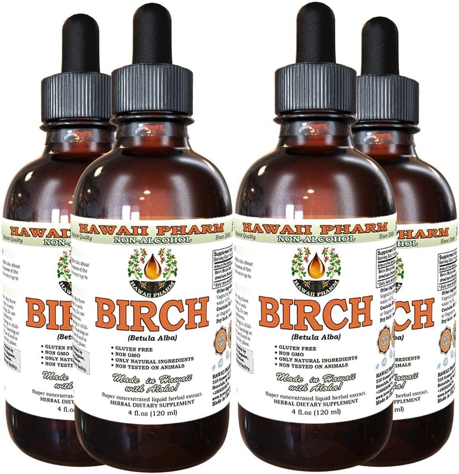 Extracto líquido libre de alcohol, abedul (Betula Alba) Dried Bark Glycerite Hawaii Pharm Natural Herbal Suplemento 4x4 oz