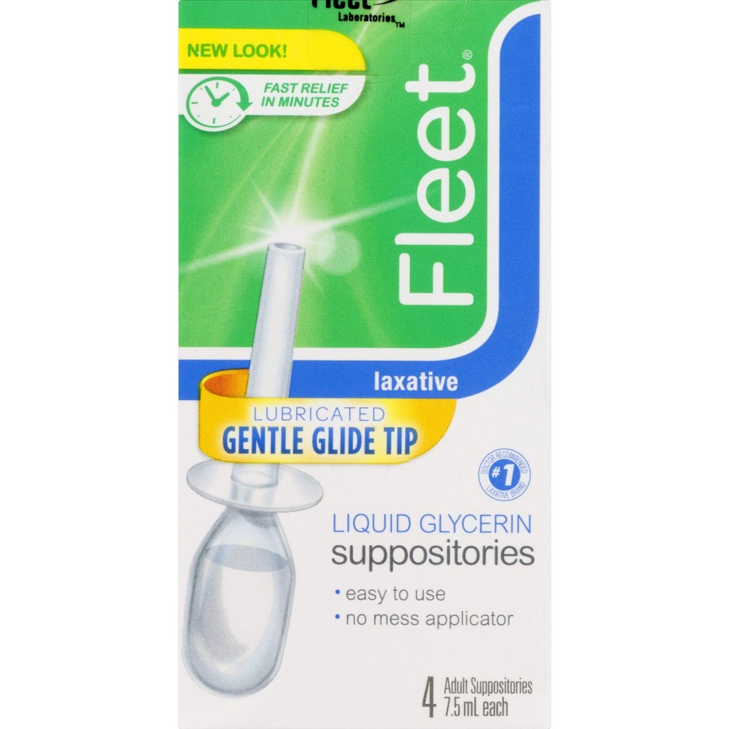 Fleet Laxative Liquid Glycerin Suppositories | 4 Count | 7.5 ML Each | Pack of 12 | Fast Constipation Relief in Minutes