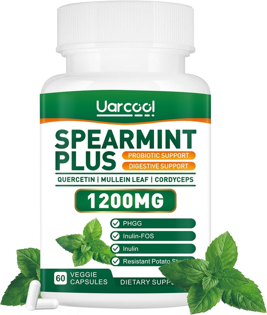 Spearmint Plus Suplemento 1200mg - para la salud digestiva, de la piel y del estómago, Spearmint alternativo Té- USA Hecho " Tested - 60 Softgels