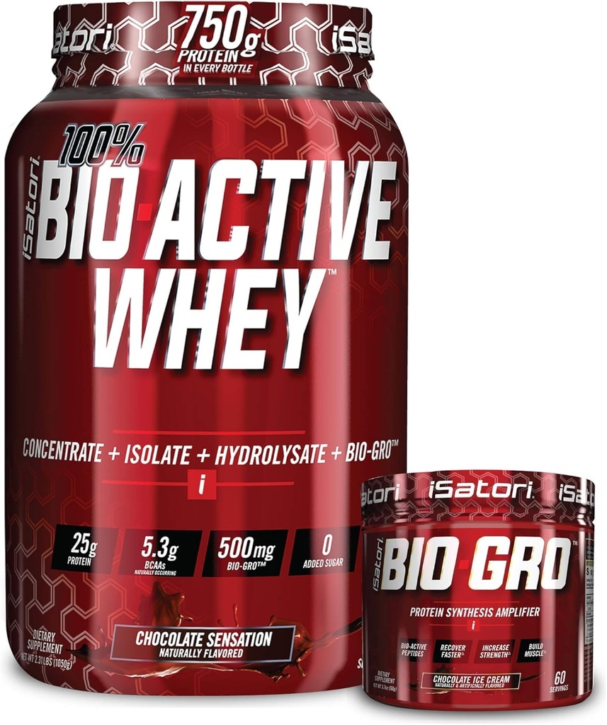iSatori Bio-GRO Crema de hielo de chocolate (60 Servings) " Bio-Active Whey Protein Powder Chocolate Sensation (30 Servings)