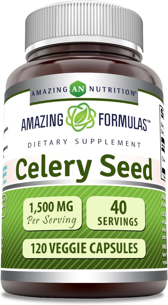 Amazing Fórmulas Celery Seed Extract Suplemento TEN 1500 Mg Por Serving TEN 120 Veggie Capsules ← Non-GMO TEN Gluten-Free TEN Made in USA