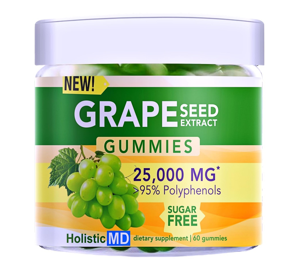 Grape Seed Extract Gummies ← Grape Seed Oil 25,000 mg 50x Original ←95% Polyphenols tención #1 Grape Seed Gummies in USA ← Sugar Free Vegan ← Grape Flavor 60 ct