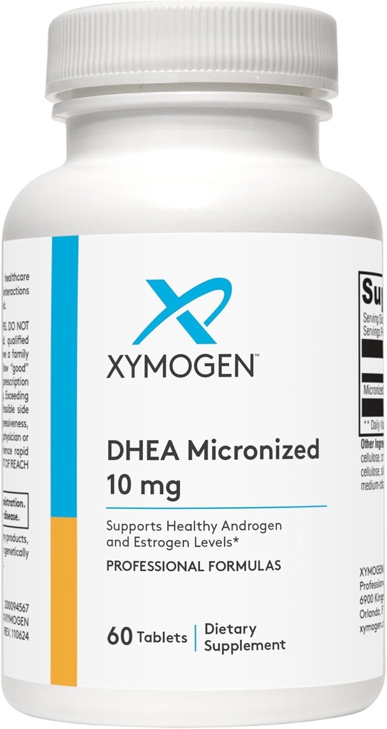 XYMOGEN DHEA 10 mg - DHEA micronizada para apoyar los niveles de Andrógeno y Estrógeno saludables " Apoyo adrenal - Dehidroepiandrosterona Suplemento para hombres y mujeres (60 cuadros)