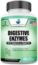 Enzimas digestivas más probióticos " Prebióticos " , 120 cápsulas vegetarianas, para la digestión con amilasa, bromelaina, papaína, lipa, lactasa, protease, papaína, celulasa, Vegan " Gluten Free, 2 mes de suministro