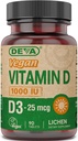 DEVA Suplemento de vitamina D3 Una vez por día Tablet con 1000 UI - Cholecalciferol - Lichen Plant Derived - 90 Small Tablets