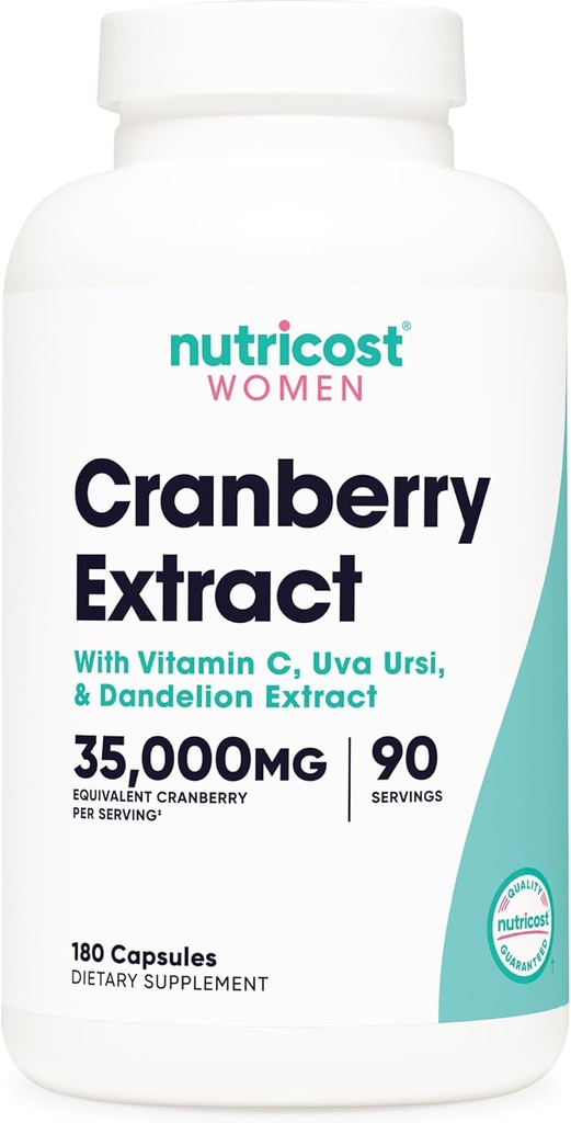 Nutricost Extracto de arándano para mujeres (35.000 mg Equivalente),180 cápsulas - con vitamina C, Uva Ursi & Dandelion Extracto de raíz - Suplemento de salud gratuito no GMO & Gluten