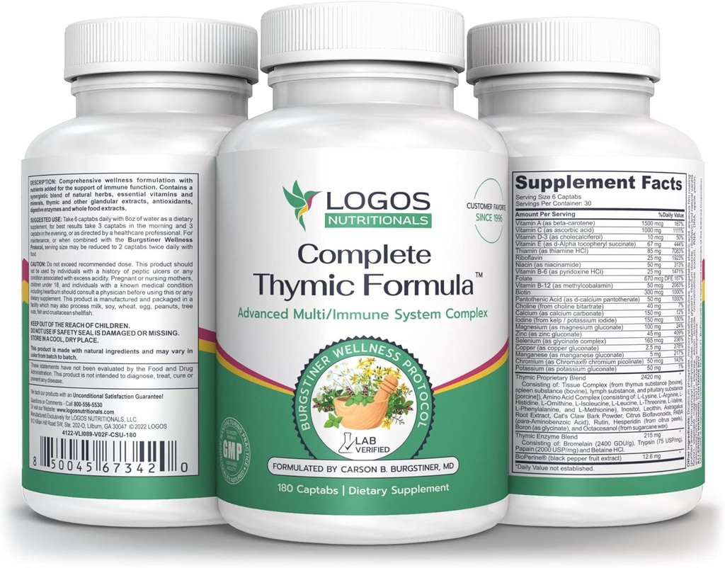 Fórmula Témica completa, Multivitamina integral con extractos Glandulares de Thymus (180 Cuenta (Pack of 1)