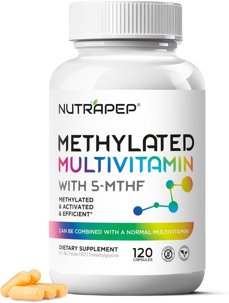 Multivitamina metilada para hombres mujeres - 5-MTHF Riboflavin Vitamina B2 B6 B12 Complejo Trimetilglycine Metil Folate L Methylfolate Suplemento
