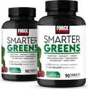 FORCE FACTOR Tablas Verdes más inteligentes, 2-Pack, Verdes Suplemento con 25+ Superalimentos y Antioxidantes para mejorar la digestión, reducir el estrés, fortalecer la inmunidad y apoyar el metabolismo, 180 Tabletas