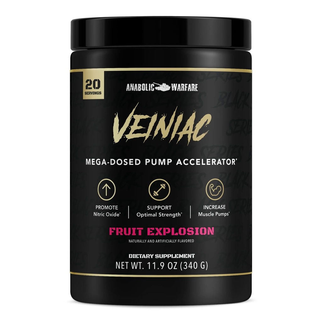 Anabólica Warfare Veiniac Muscle Pump Activador Suplemento Estimulante Libre Pre-Workout con L-Citrulline, Betaine Anhydrous, & Añadido AGMassTM, Aumenta el óxido nítrico*, Fruit Punch 20 Servings