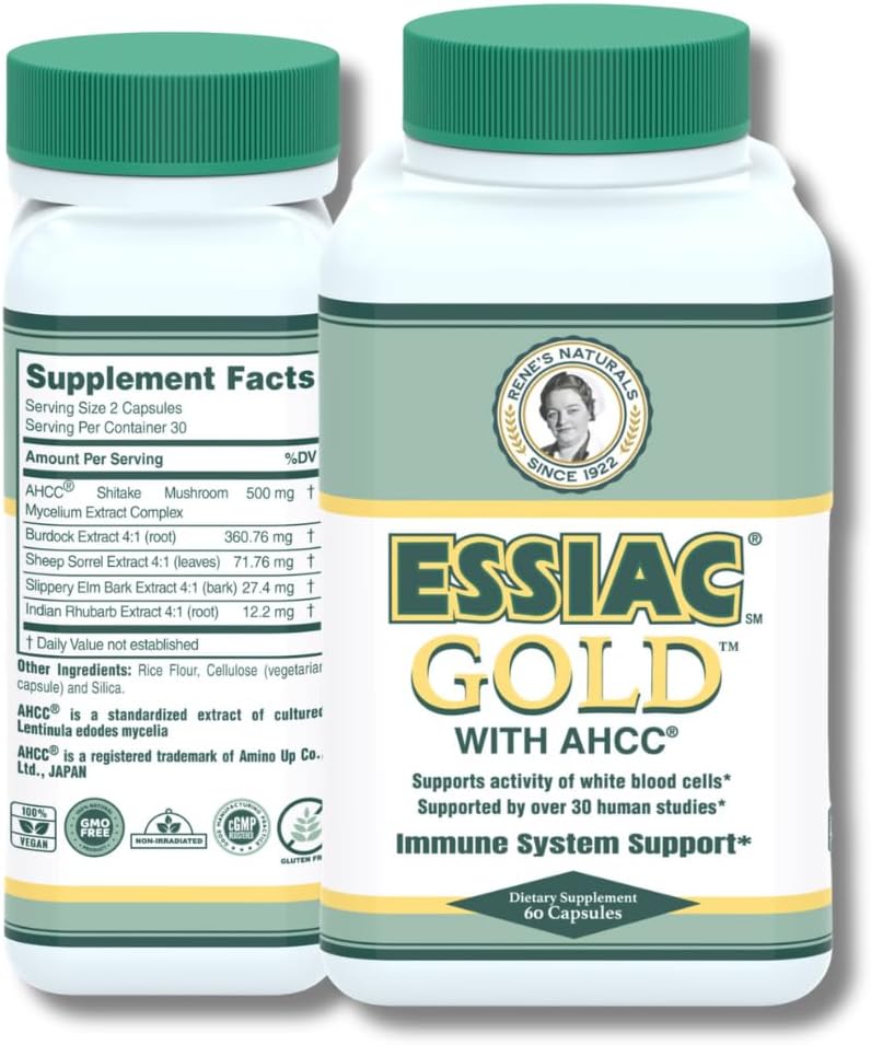 Essiac Gold® con AHCC® – Premium Immune System Booster – 60 cápsulas herbal