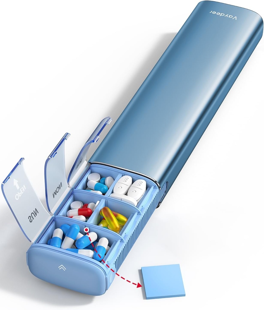 Vaydeer 7 días organizador semanal de píldoras (Apoyo 2 veces al día), caja de la pila de metal, gran capacidad Caja de la pila diaria para suplementos, píldoras, vitaminas y medicamentos (lue)
