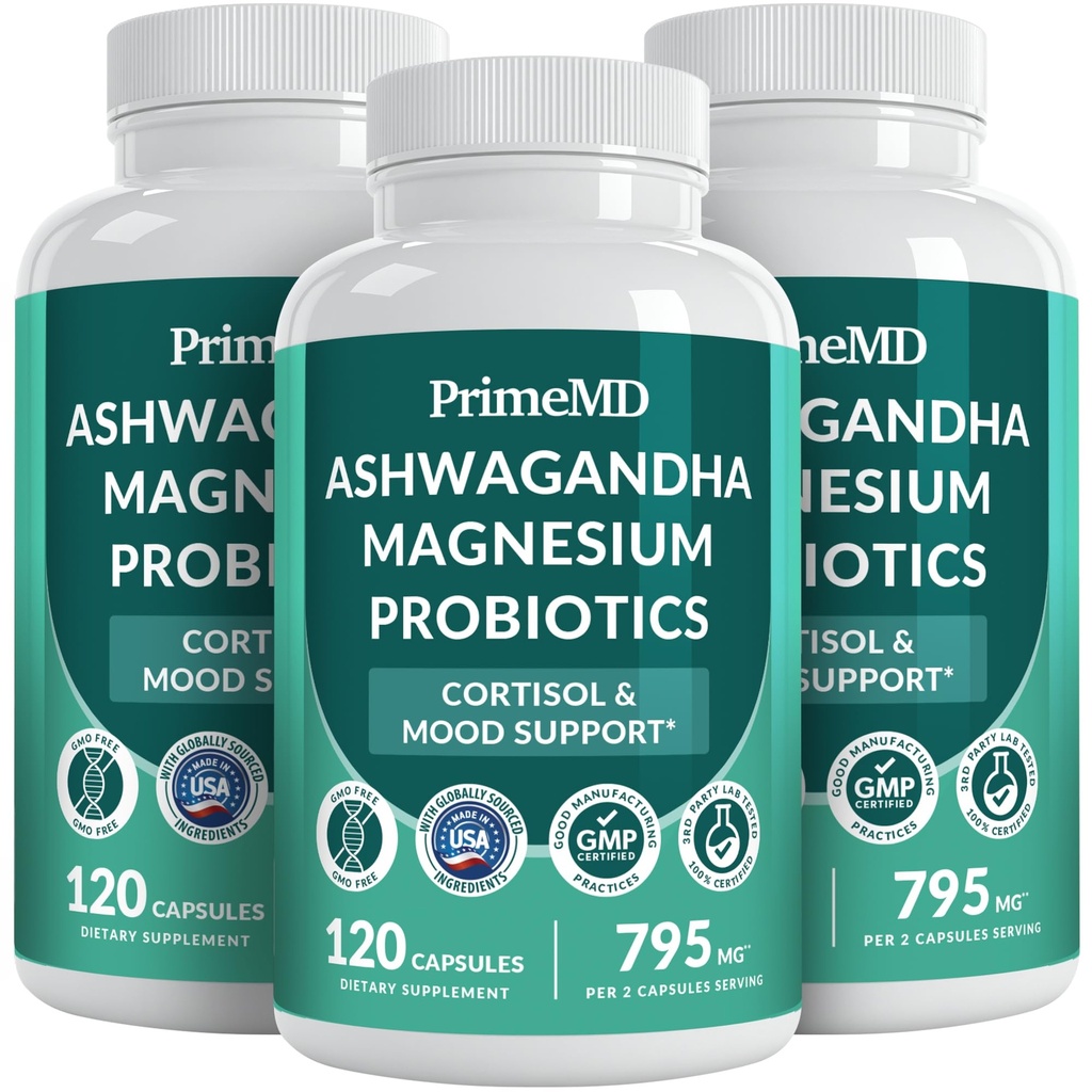 5-in-1 Cortisol Supplement for Women & Men - Ashwagandha Supplements with Magnesium Glycinate, Shilajit & Probiotics - Adrenal Support Supplements for Calmness & Focus - Magnesium Ashwagandha (360 Ct)