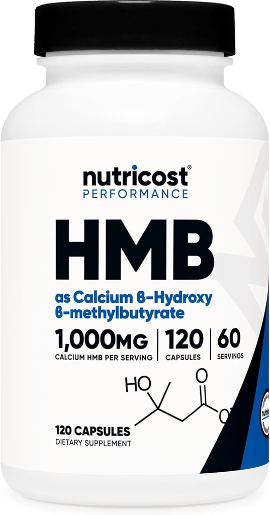 Nutricost HMB (Beta-Hydroxy Beta-Methylbutyrate) 1000mg (120 Capsules) - 500mg Por Capsule, 60 Servings - Gluten Free and Non-GMO