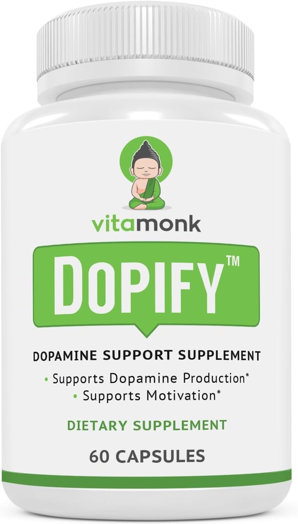 [BRSWGGAEPIDQKDTG] VitaMonk Dopify Dopamine Suplemento Booster Dopamine con Monofosfato de Uridine, Mucuna Pruriens, L-Theanine, Tyrosine y Más - Sin Filleres Artificiales, Just Brain Food - 60 cápsulas