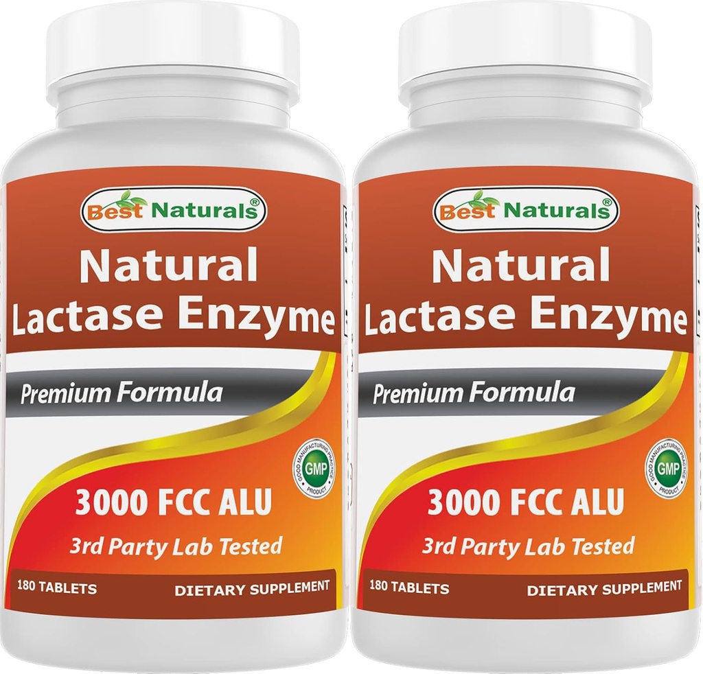 Best Naturals, Fast Acting Lactase Enzyme, 3000 FCC ALU, 180 Tablets (180 Cuenta (Pack of 2))