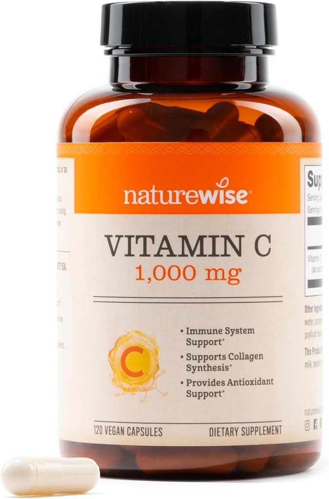 NatureWise Vitamina C 1000mg Capsules - Extra Strength Vitamina Vegana C for Daily Antioxidant & Immune Support - Non-GMO, USA Manufactured - 120 Capsules[120-Day Supply]
