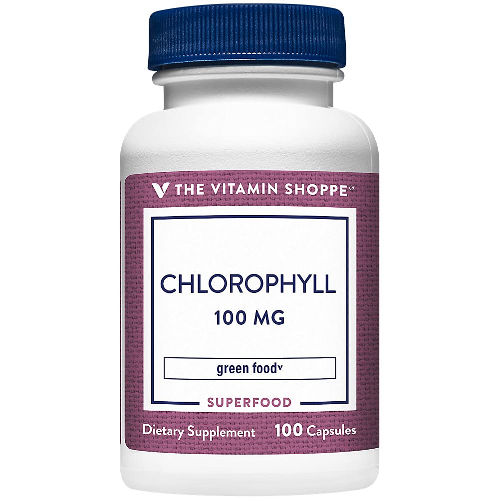 The Vitamin Shoppe Chlorophyll 100mg - Suplemento Alimentario Natural, Superalimentos Verdes que soporta el Sistema Inmunitario " Producción Energética, Desodorante Natural " (100 cápsulas)