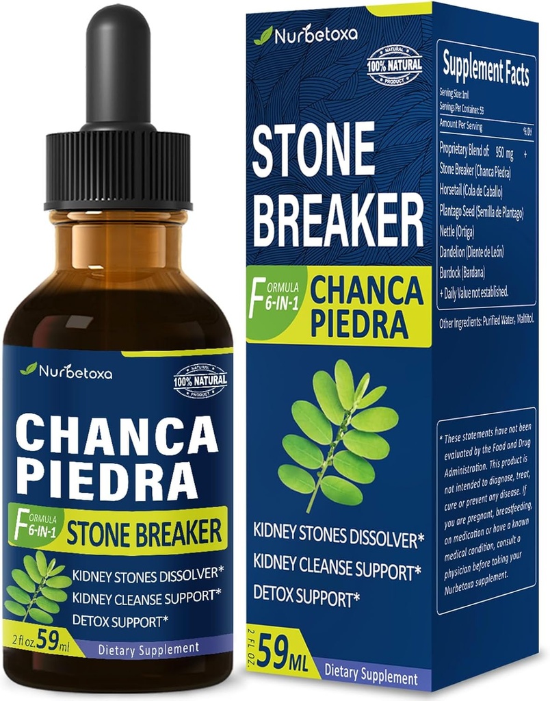 Chanca Piedra Stone Breaker Extract Drops for Kidney Stones Dissolver, Kidney Cleanse Detox & Repair Supplement w/Horsetail Dandelion. Chanca Piedra para Los Riñones. 2oz