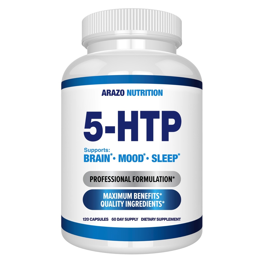 5-HTP 200 MG Por Serving Plus Calcium for Mood, Sleep – Supports Calm and Relaxed Mood – 99% High Purity – 120 Capsules – Arazo Nutrition