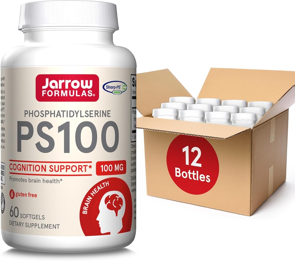 Fórmulas Jarrow PS100 Phosphatidylserine 100 mg, Suplemento dietético para la salud del cerebro y el apoyo a la cognición, 60 Softgels, 20-60 días Suministro, paquete de 12