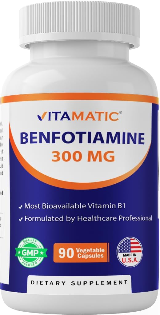 Vitamatic Benfotiamine 300 mg 90 cápsulas vegetarianas - También llamada Fat Soluble Vitamina B1 (90 Cuenta (Pack of 1)) (1 botella)