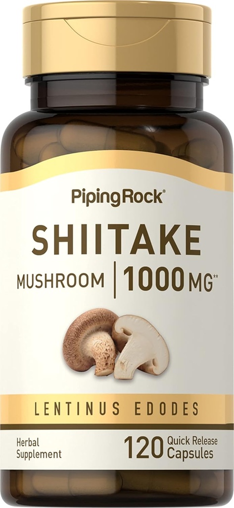 Piping Rock Shiitake Mushroom Extract Silencio 1000 mg Silencio 120 Capsules  Lentinus Edodes ← Herbal Supplement ← Non-GMO, Gluten Free