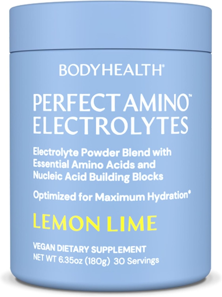 BodyHealth PerfectAmino Electrolyte Powder No Sugar, Hydration Fasting Keto Zero Sugar Electrolytes Drink Mix with Trace Minerals - Limo de limón - 30 servicios