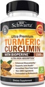 Curcumina tormérica con extracto de pimiento negro 1500mg - alta absorción Suplemento Turmérico Ultra Potent con Curcuminoides 95% y BioPerine - Capsules Tuméricos no GMO para Soporte Conjunto - 45 cápsulas
