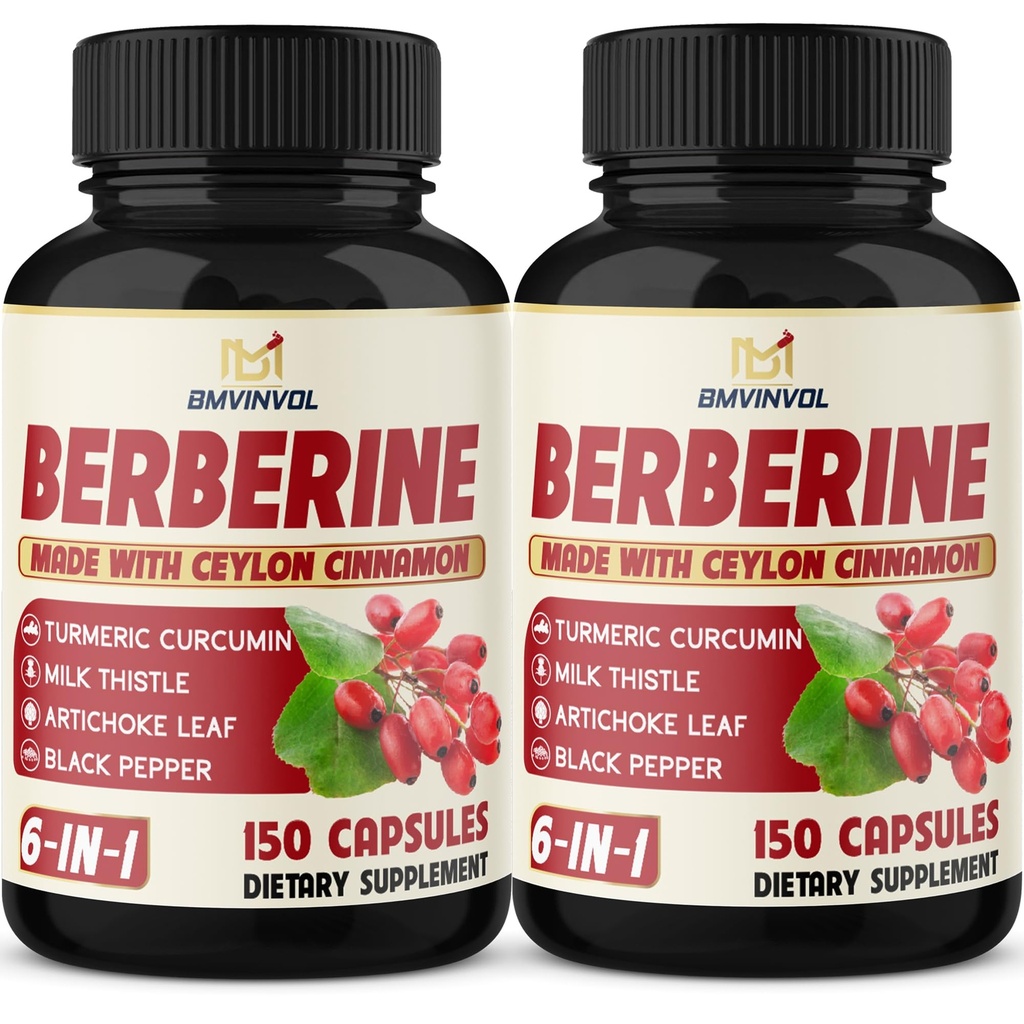 2 Pack Berberine HCl- Plus Ceylon Cinnamon, Turmeric, Milk Thistle, Artichoke, Black Pepper, Berberine HCI Root Suplementos Pills - Immune System