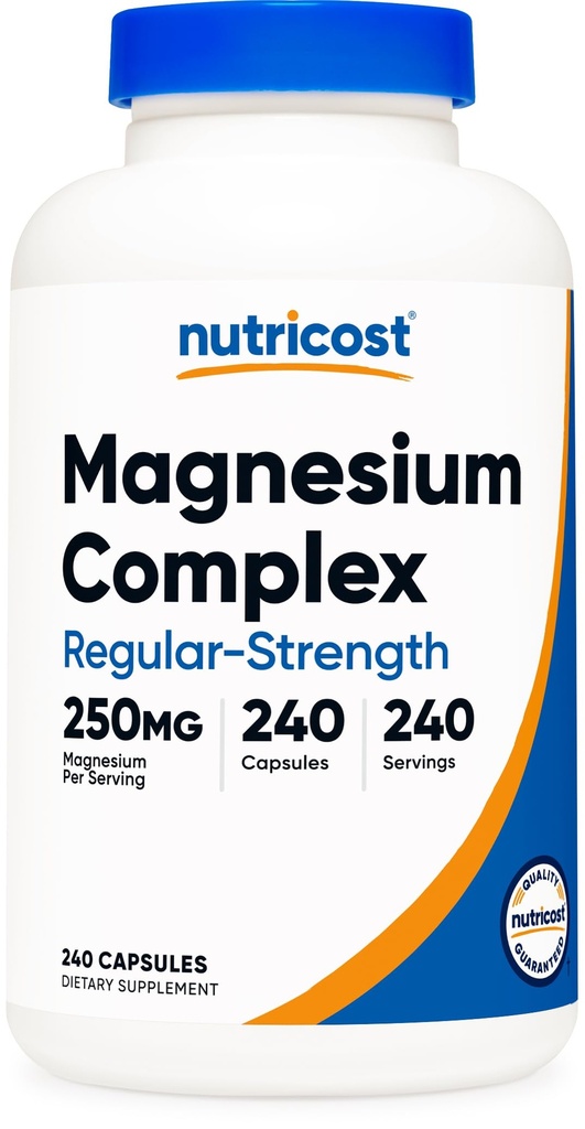 Complejo de magnesio de Nutricost 250mg, 240 cápsulas - óxido de magnesio, citrato y glucocinado - Gluten libre y no GMO