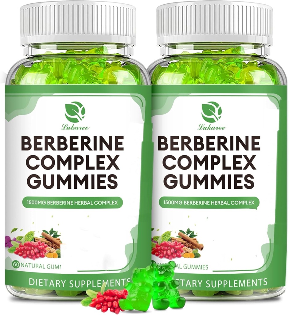 Complejo de Berberine Gummies- Berberine con canela de Ceylán, Turmeric, Melón de Bitter de Milk para la salud integral -120 Condes