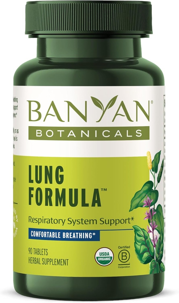 Banyan Botanicals Lung Fórmula – Apoyo respiratorio orgánico para la salud pulmonar – Blend de base vegetal con Licorice, Tulsi Leaf, y otras hierbas de salud pulmonar – 90 Tabletas – Feria de no GMO para la vida Vegan