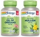SOLARAY Petróleo de Oregano Softgels 150 mg y Mullein Leaf 330 mg - Wellness Support Bundle - Oregano Aceite y cápsulas de Mullein para el soporte general de salud - Vegan, garantía de 60 días, 120ct/180ct